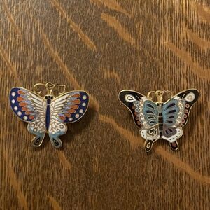 Vintage Cloisonne Butterfly Brooch Pin Set Lot Pair of 2